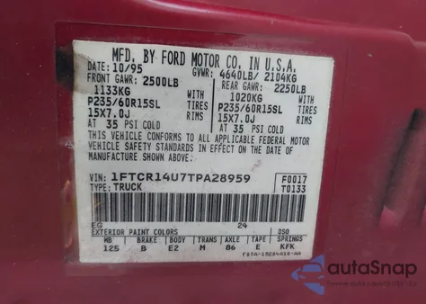 1996 Ford Ranger Super Cab z USA, uszkodzony, nr VIN 1FTCR14U7TPA28959